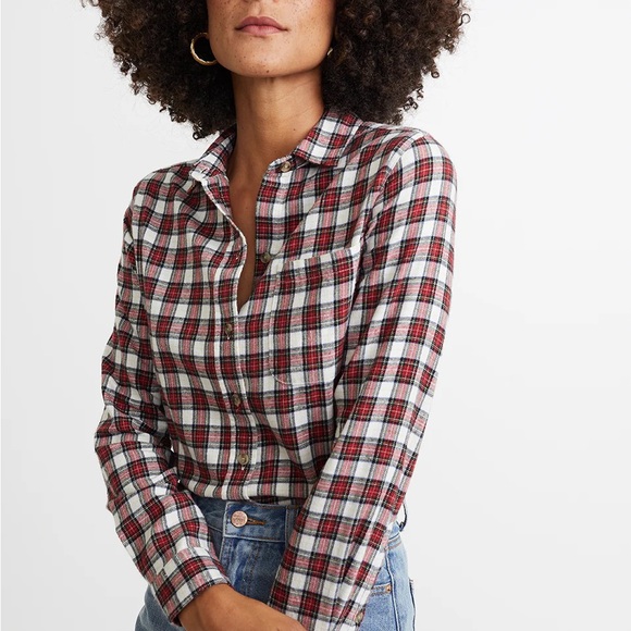 Marine layer Kendall Organic Cotton Button Down in Red Plaid size XS - Picture 2 of 10